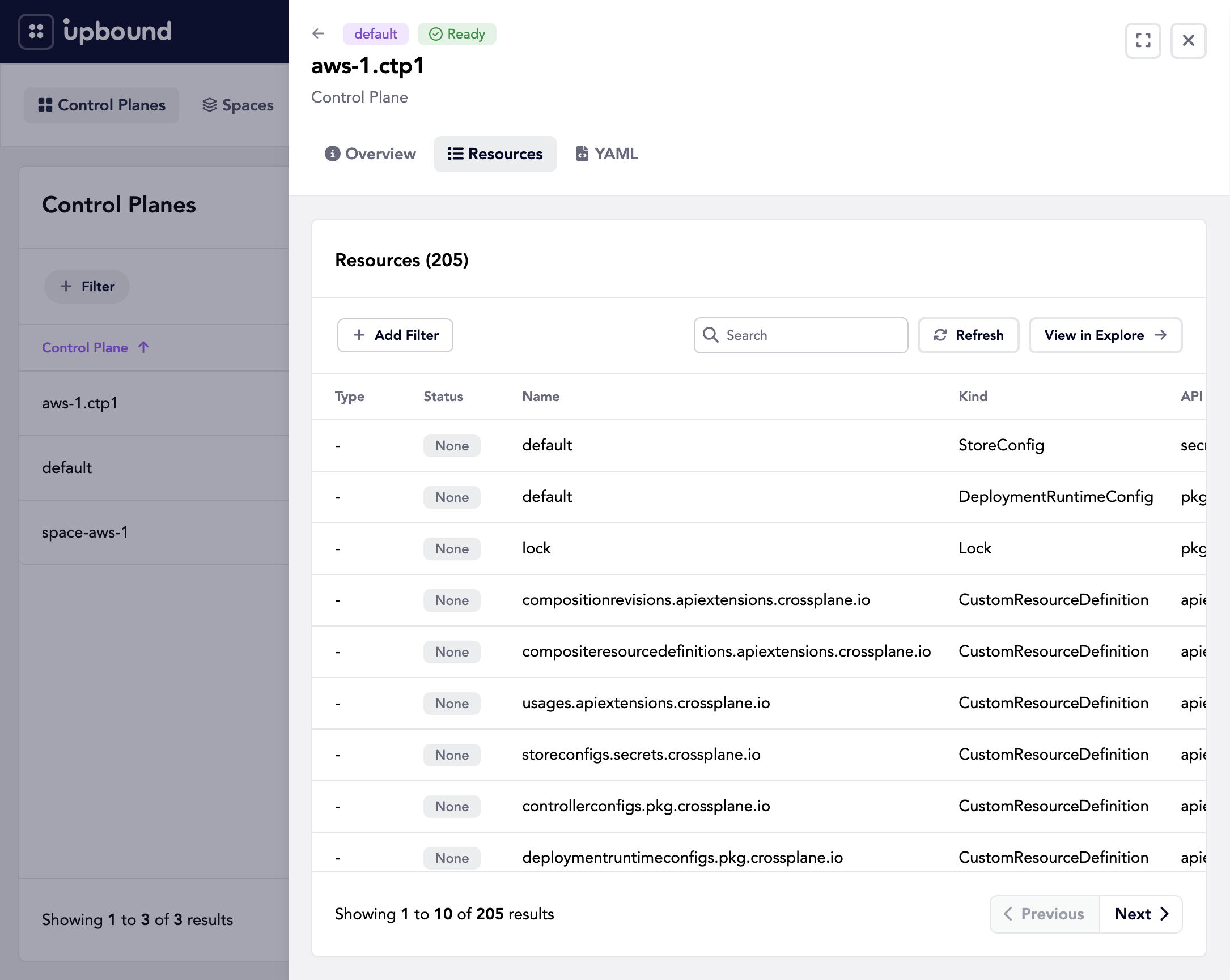 A member control plane resources view listing its synced resources.
